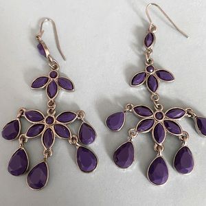 Purple stone hanging earrings set in silver